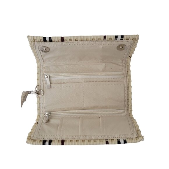 Madeleine Vieira Beige Woven Plastic Tri Fold Women's Wristlet Clutch Wallet - Picture 3 of 8